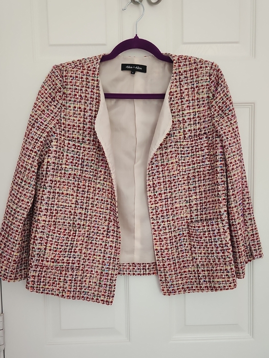 Alex + Alex Jackets & Blazers - Office Work Red Multicolor Tweed Open-Front Blazer Jacket - Size L (Fits like S)